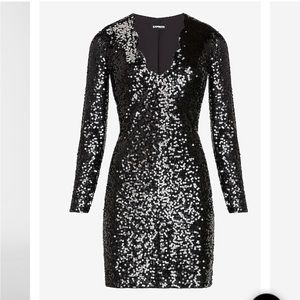Express Scallop Sequin V Neck Sheath Dress